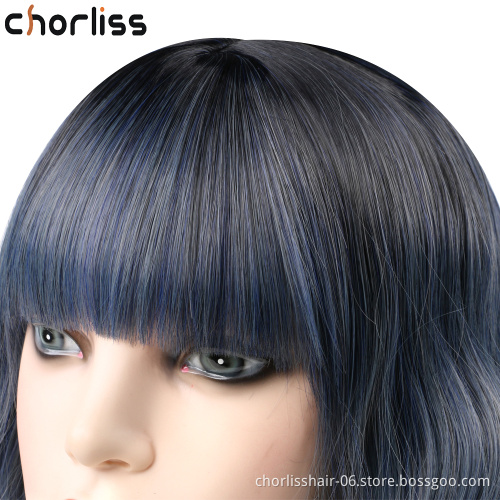 Cute Realistic High Quality Water Wave Short Best Curly Synthetic Bob Cosplay Cheap Pink Paula Young Wigs With Bangs For Women